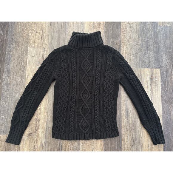 Eddie Bauer Black Cable Knit Turtleneck Sweater Size Small - Picture 1 of 5